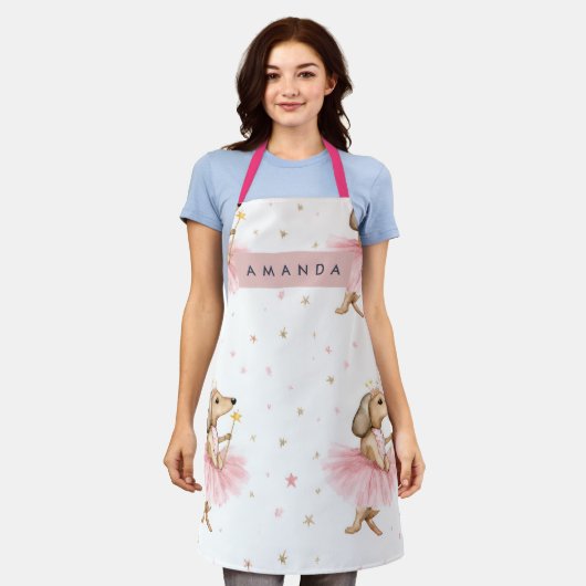 Tablier Personalized Magical Fairy Dachshund Dog in Pink  (Porté)