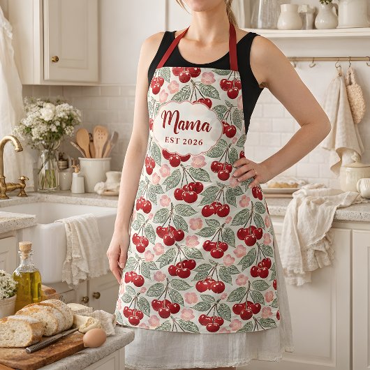 Tablier Personalized Mama Cherry Apron | Custom Name & Est
