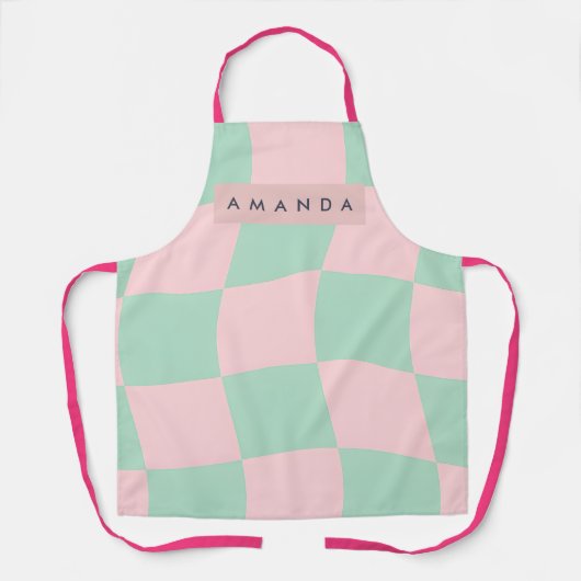 Tablier Personalized Mint Green and Blush Pink Checkered (Recto)