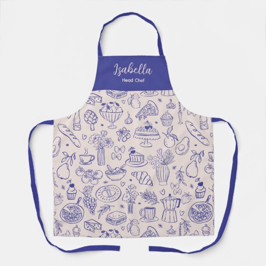 Tablier Personalized Name Cute Hand Drawn Food (Recto)
