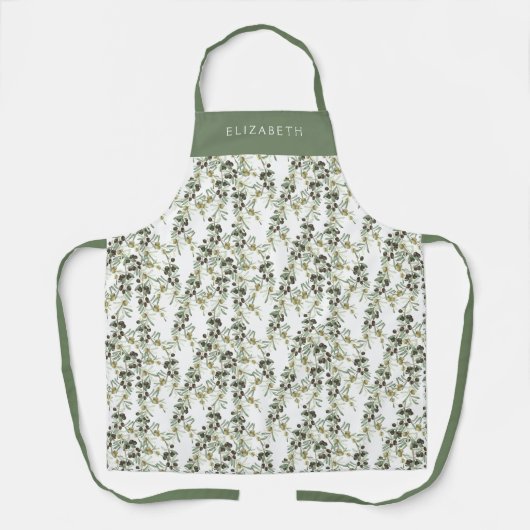 Tablier Personalized Olive Pattern Sage Green (Recto)
