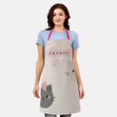Tablier Personalized Pastel Kawaii Cat Face Pattern (Porté)