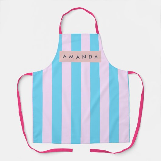 Tablier Personalized Pastel Pink and Blue Striped (Recto)