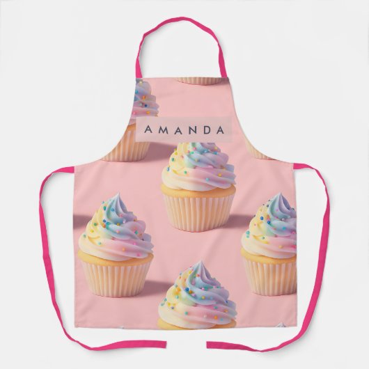 Tablier Personalized Pastel Rainbow Cupcake Pattern (Recto)