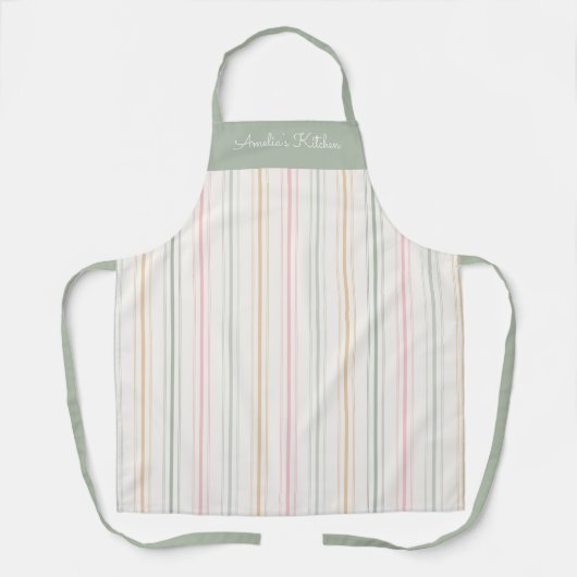 Tablier Personalized Pastel Stripes Sage Green (Recto)