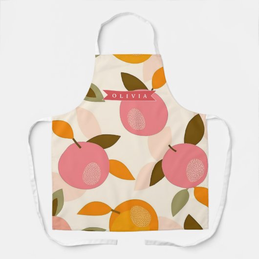 Tablier Personalized Peach Pattern Cute Retro Summer (Recto)