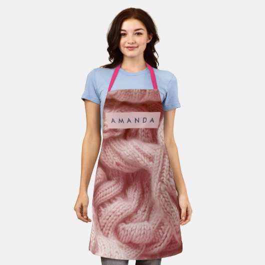 Tablier Personalized Personalized Pink Cable Knit  (Porté)