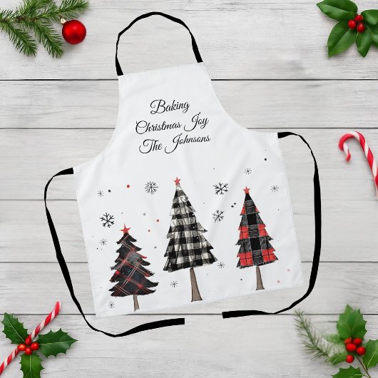 Tablier Personalized Plaid Christmas Trees Family Name