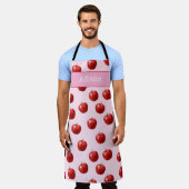Tablier Personalized Red Apple Watercolor Pattern Custom (Porté)