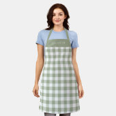 Tablier Personalized Sage Green Gingham Check Pattern (Porté)