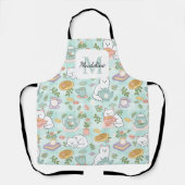 Tablier Personalized Tea Book Cat Girl Kitchen Green (Recto)