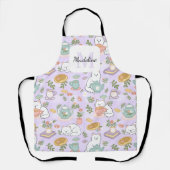 Tablier Personalized Tea Bookish Cats Cute Kitchen Purple (Recto)
