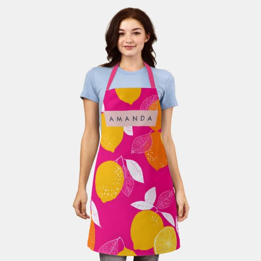 Tablier Personalized Vibrant Citrus Lemon Pattern (Porté)