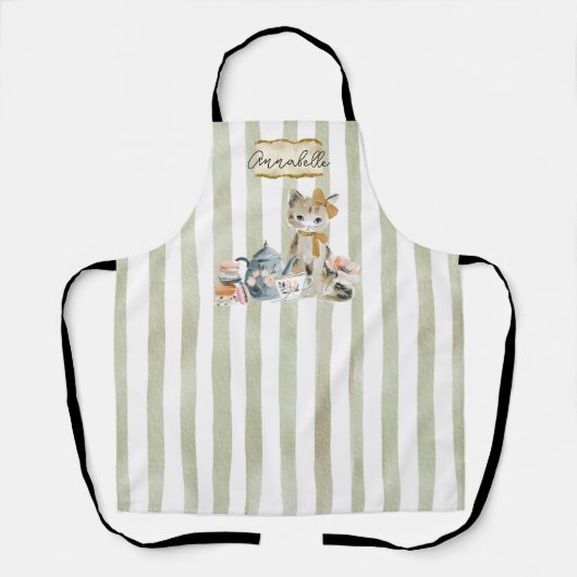 Tablier Personalized Watercolor Whimsical Cat Apron (Recto)