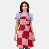 Tablier Personalized Wavy Red and Pink Checkered (Porté)