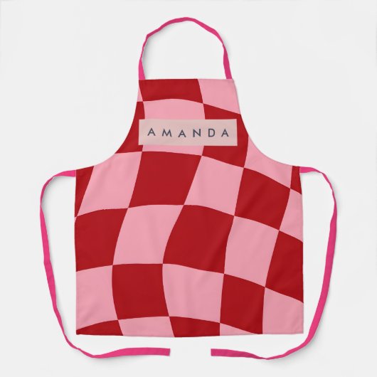 Tablier Personalized Wavy Red and Pink Checkered (Recto)