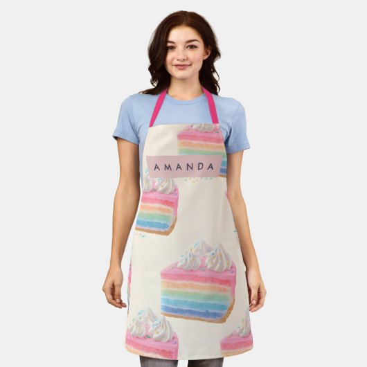 Tablier Personalized Whimsical Rainbow Cake Pattern (Porté)