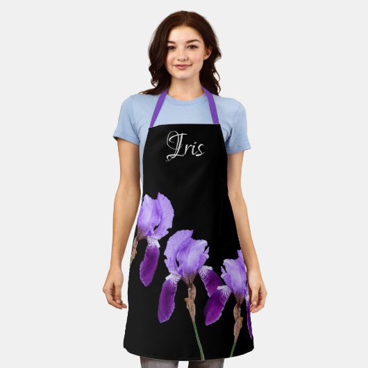 Tablier Personnalisable Iris nom joli iris violet fleuri (Porté)