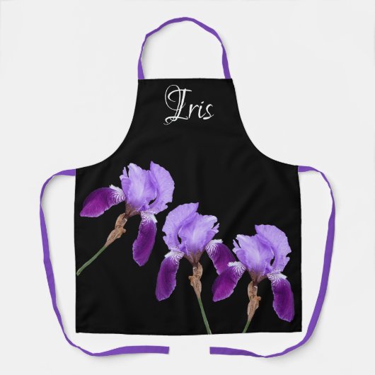 Tablier Personnalisable Iris nom joli iris violet fleuri (Recto)