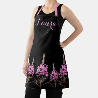 Tablier Personnalisable nom Laura joli rose floral élégant