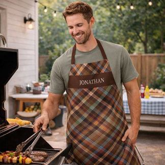 Tablier personnalisé à carreaux tartan rustique po