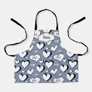 Tablier personnalisé coeurs gris