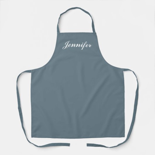 Tablier Personnalisé Dusty Blue Modern Script Femme Chef (Recto)