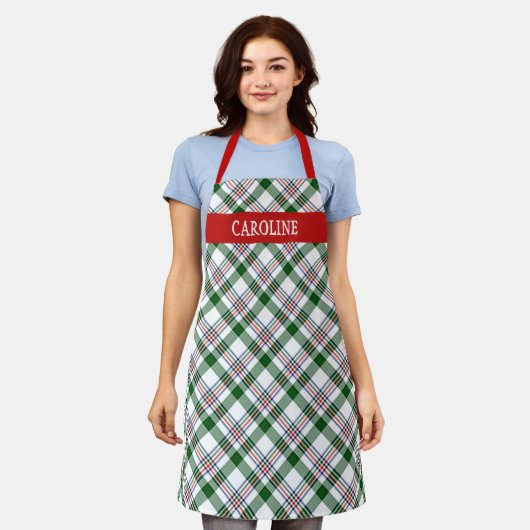 Tablier Personnalisé écossais Rouge Vert Blanc Bleu Motif (Porté)