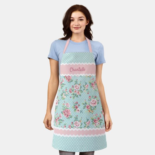 Tablier Personnalisé Français Pastel Turquoise Bleu Bleu R (Porté)
