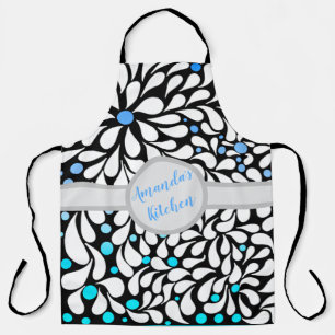 Tablier Personnalisé Gras fleurs modernes bleu turquoise