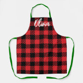 Tablier Personnalisé Nom Noël Rouge Vert Plaid Baker Apron (Recto)