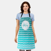 Tablier personnalisé Ombre Chevron turquoise (Porté)