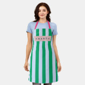 Tablier Personnalisé rayé vert et blanc classique (Porté)