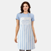 Tablier Personnalisé Rayures Bleu Pastel (Porté)