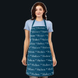 Tablier Personnalisé turquoise bleu blanc nom texte motif<br><div class="desc">Personnalisé turquoise bleu blanc nom texte moderne motif Apron. vous pouvez modifier le nom ou le texte. Idéal pour cuisiniers,  chefs,  poteries,  céramiques,  artisanat,  travail,  cuisine,  boulangerie,  barbecue,  grill,  mais aussi pour les entreprises et les magasins,  etc</div>