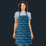 Tablier Personnalisé turquoise bleu blanc nom texte motif<br><div class="desc">Personnalisé turquoise bleu blanc nom texte moderne motif Apron. vous pouvez modifier le nom ou le texte. Idéal pour cuisiniers,  chefs,  poteries,  céramiques,  artisanat,  travail,  cuisine,  boulangerie,  barbecue,  grill,  mais aussi pour les entreprises et les magasins,  etc</div>