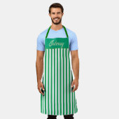 Tablier Personnalisé vert rayé (Porté)