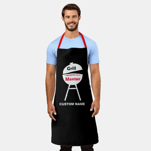 Tablier Personnaliser avec un nom Grill Chef noir Mens fem (Porté)