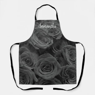 Tablier Personnaliser Gris roses élégant gris floral photo