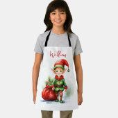 Tablier Personnaliser Nom elfe de Noël avec sac de cadeaux (Insitu)