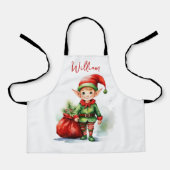 Tablier Personnaliser Nom elfe de Noël avec sac de cadeaux (Recto)