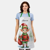 Tablier Personnaliser Nom elfe de Noël avec sac de cadeaux (Porté)