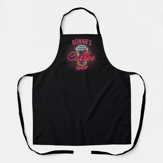 Tablier Personnalized NAME Neon Style Coffee Shop Custom (Recto)