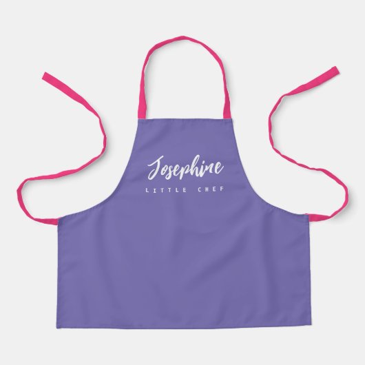 Tablier Petit Chef Violet Nom en Script Enfants Personnali (Recto)