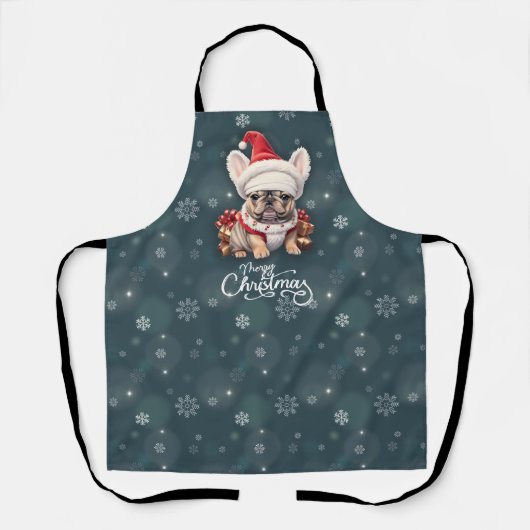 Tablier Petit Chien à taureaux français Santa Hat Joyeux N (Recto)