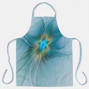 Tablier Petite Beauté Moderne Fleur d'Art Fractal Bleu Or