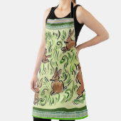 Tablier Petite Bunnies Brown Hopping sur Green (Insitu)