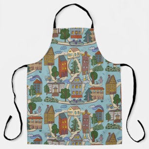 Tablier petites maisons de ville motif
