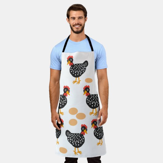 Tablier Petites poules mouchetées noires et oeufs (Porté)