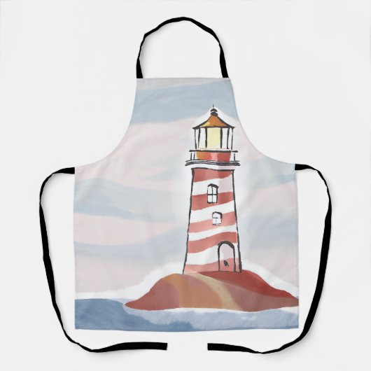 Tablier Phare classique | Aquarelle côtière océanique (Recto)